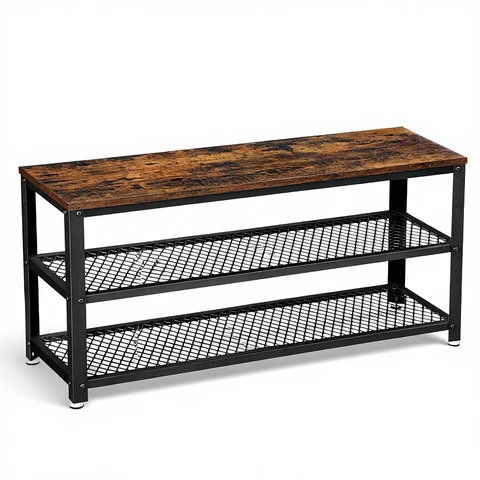 VASAGLE Schoenenrek met 2 Planken Schoenenopberger - 100 x 30 x 45cm - Vintage Bruin/Zwart