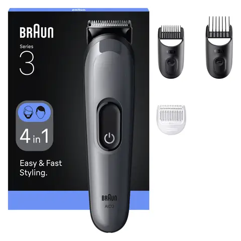 Braun All-in-One Series 3, 4in1 Grooming Trimmer Kit, Beard & Hair Clipper, 14 Lengths, AIO3500, Grey, Top Gift Picks, Valentine's Gift