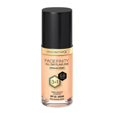 Max Factor Facefinity All Day Flawless 3 in 1 SPF 20 Vegan Foundation 30ml - W33 Crystal Beige