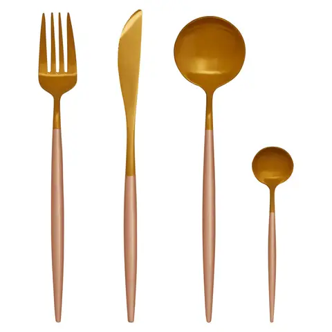 Avie 16 Piece Pink And Gold Finish Cutlery Set