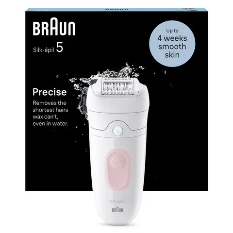 Braun Silk-épil 5 5-000 Wet & Dry Cordless Epilator For Easy Hair Removal, Lasting Smooth Skin, White/Flamingo