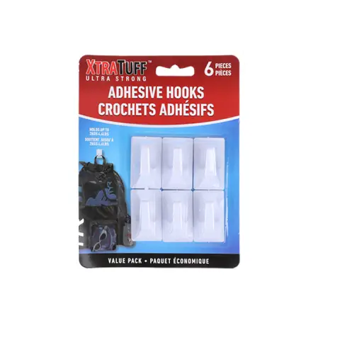 XtraTuff™ Adhesive Plastic Hook (white) 6 Piece