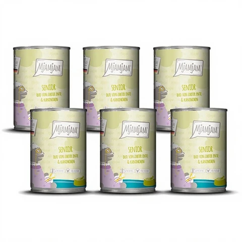 MjAMjAM Senior - Duo de Tendre Canard & Lapin 400 g x 6