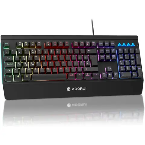 KOORUI Gaming Keyboard, 104 Keys Wired LED Backlit, Mechanical Feel, Anti-ghosting, Waterproof, USB Membrane for Desktop