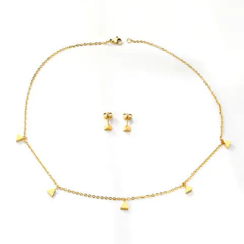 Geometric Triangle Charm Necklace, 5 Smooth Pendants, 18K Gold PVD Stainless Steel