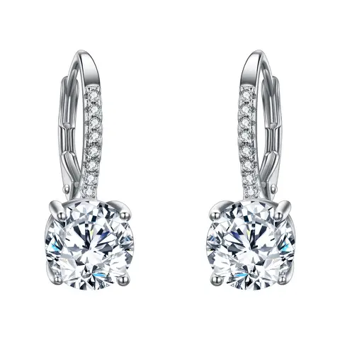 Ever Faith Clear Round Drop Leverback Dangle Earrings with Full Cubic Zirconia