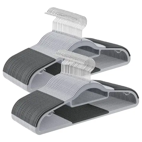 Plastic Clothes Hangers, Set of 50, 42x21.5x0.5cm, Light and Dark Grey