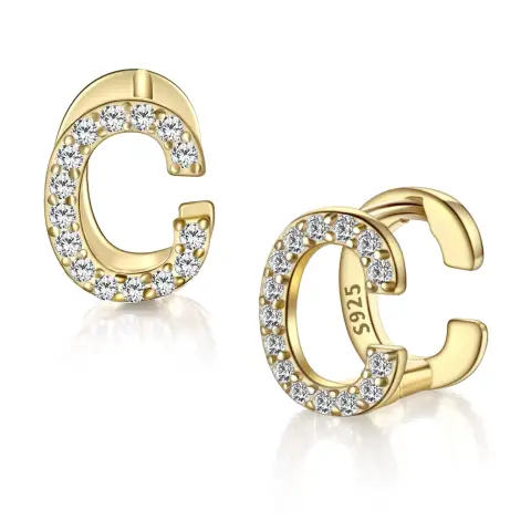 Ever Faith Cubic Zirconia Letter Initial Gold Plated Dainty Hoop Earrings