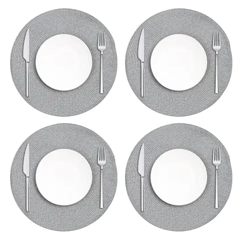 Placemats Woven Round Silver 4pcs