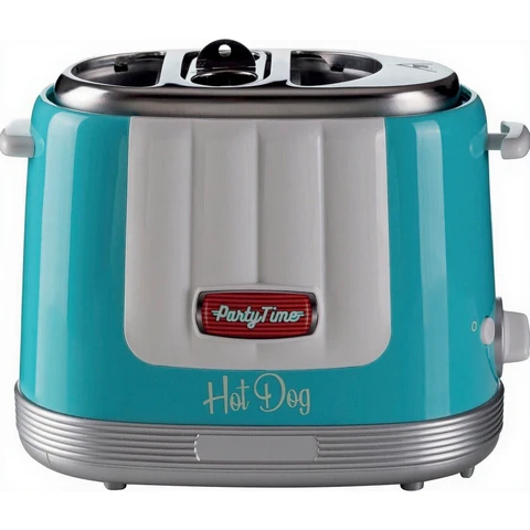Ariete 206 Hot Dog Maker Party Time, Hot Dog Maker, 650 W, 5 Garstufen, 4 Garräume, automatischer Auswurf, hellblau, Rot