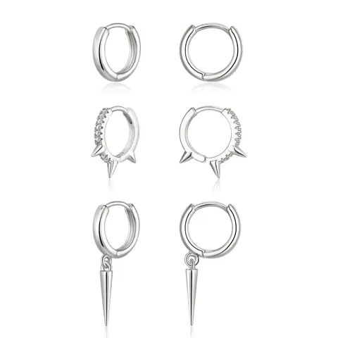 Ever Faith 3 - pair Dangle Huggie Earrings Set Dainty Hoop Stud and Spike Earrings with Cubic Zirconia