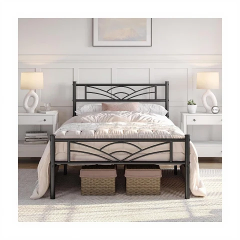 Yaheetech Bettrahmen Metallbett Gästebett Bettgestell aus Metall, Modern Jugendbett mit Lattenrost, für Schlafzimmer Gästezimmer 90 x 200 cm/Schwarz