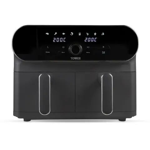 Tower T17138 Vortx Elite 10.4L Duo Basket Air Fryer with Sync Finish, 1700W Power, Graphite with Chrome Accents