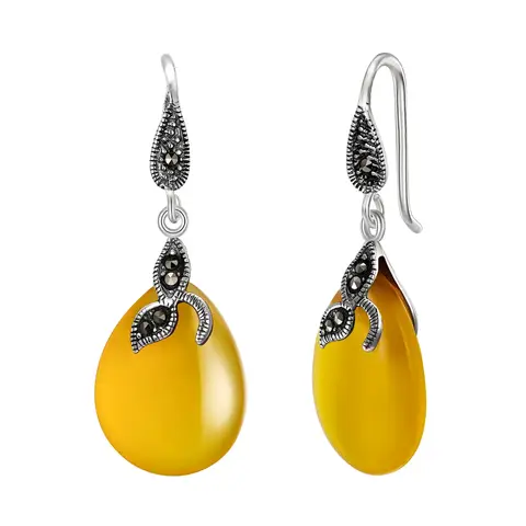 Ever Faith Art Deco Crystal Leaf Teardrop Hook Earrings with Natural Yellow Chalcedony