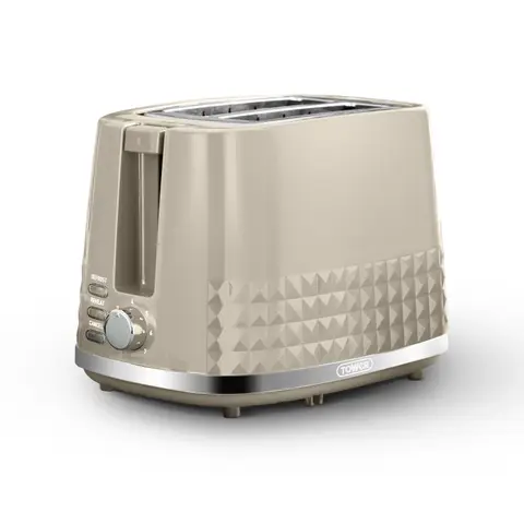 Tower Solitaire 2 Slice Toaster, 850W, Wide Slots, 3D Diamond Textured, Latte & Chrome Accents - T20082MSH