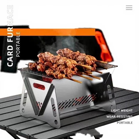 Huacan Opvouwbare verwarming kachels roestvrij staal BBQ Grill Camping Grill Rack brandhout Stove zilver Opvouwbare Kaart Houtkachel