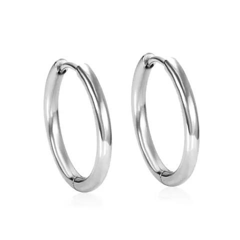 Stainless Steel Hoop Earrings 16mm – Silver Tone Polished Round Tube Hoops, 2.5mm Thick Unisex Jewelry