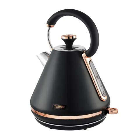 Tower Cavaletto Pyramid Kettle, Retro, Fast Boil, 1.7L, Black and Rose Gold - T10044RG
