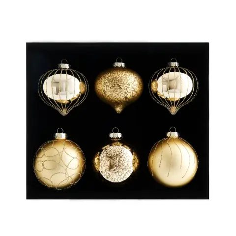 WeRChristmas Pale Gold Glass Baubles, 6 Pack, 10 cm