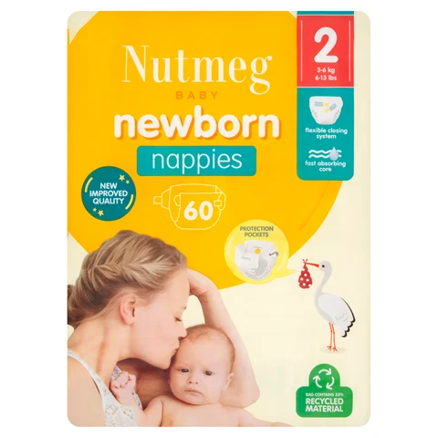  Nutmeg Newborn Nappies Size 2 60 Pack