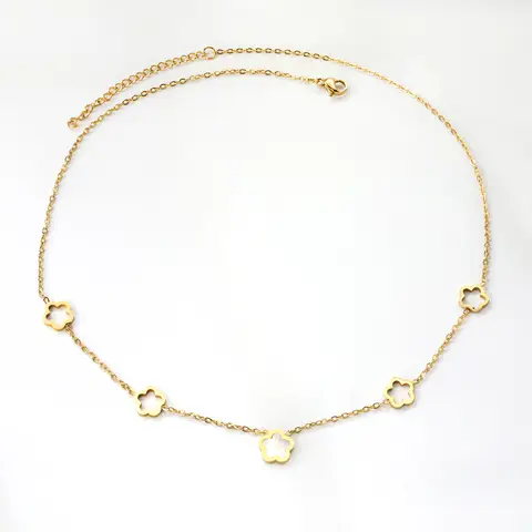 Gold Flower and Mother of Pearl Necklace, 4 Hollow Cherry Blossom Charms