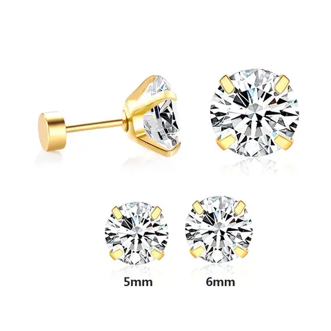 Four Claw White Diamonte Set 18K Gold Plated 5/6mm Studs