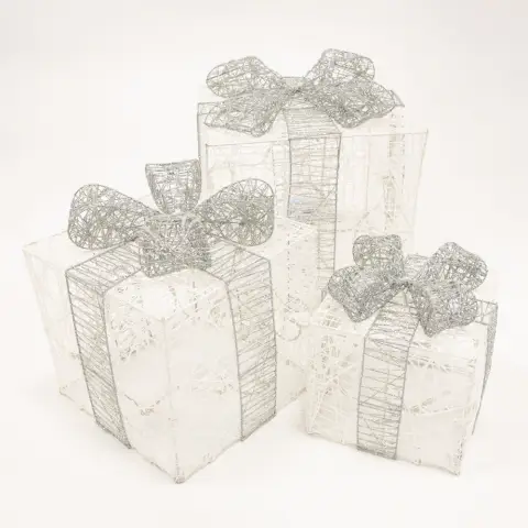 Christmas Workshop Set of 3 Silver & White LED Christmas Gift Box