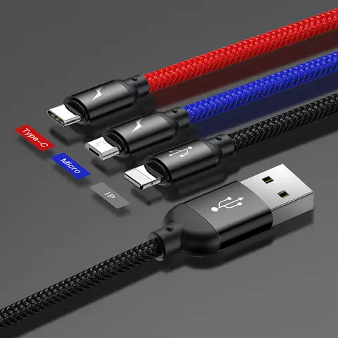 Baseus Three Primary Colors 3-in-1 - USB-C/ Lightning/ Micro Cable - 1.2M - Black
