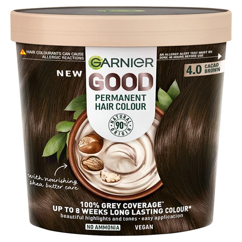 Garnier Good Permanent Hair Dye No Ammonia & Shea Butter Formula 100% Grey Coverage 4.0 Cacao Brown