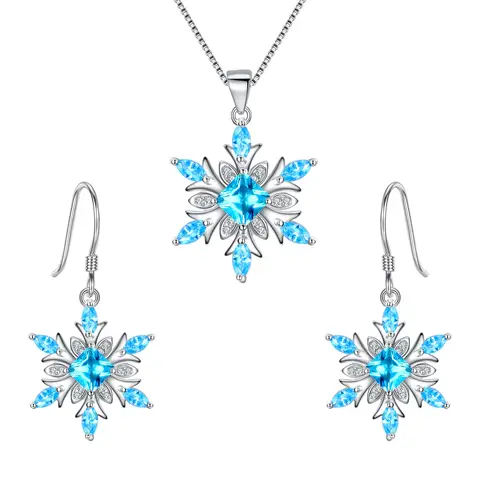Ever Faith Sea Blue Cubic Zirconia Winter Snowflake Necklace and Earrings Set