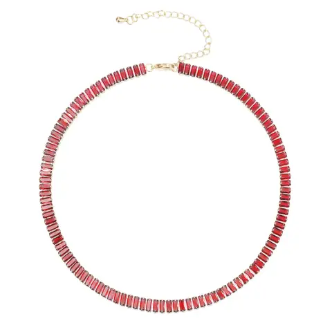 Ever Faith Red Cubic Zirconia Thick Tennis Choker Necklaces