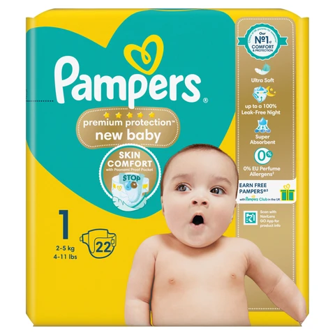 Pampers New Baby Premium Protection Nappies Size 1 22 Pack