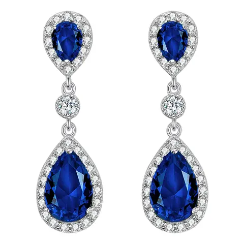Ever Faith Cubic Zirconia Blue Infinity Teardrop Halo Pierced Earrings
