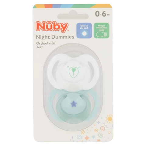 Nuby Night Dummies Orthodontic Teat 0-6 Months 2 Pack