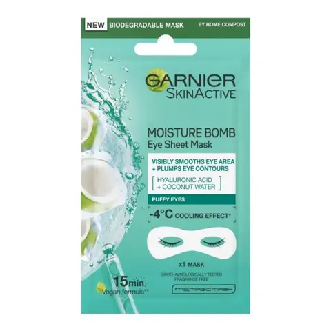 Garnier Moisture Bomb Hyaluronic Acid and Coconut Water Hydrating Replumping Eye Sheet Mask 6g