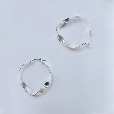 40mm Silver Twisted Hoop Earrings for Women – Bright Silver Plated Wavy Rope Design, Modern Large Geometric Statement Hoops
