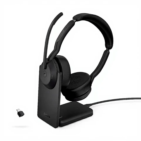 Jabra Evolve2 55 - Air Comfort Wireless Stereo Headset - Noise Cancelling Microphones and ANC - Certified for MS Teams - Compatible with Other Platforms - Black