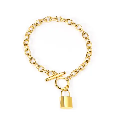 Gold O-Chain Bracelet with Bone-Shaped Toggle OT Clasp, Heavy Duty 20cm Stainless Steel Statement Jewelry