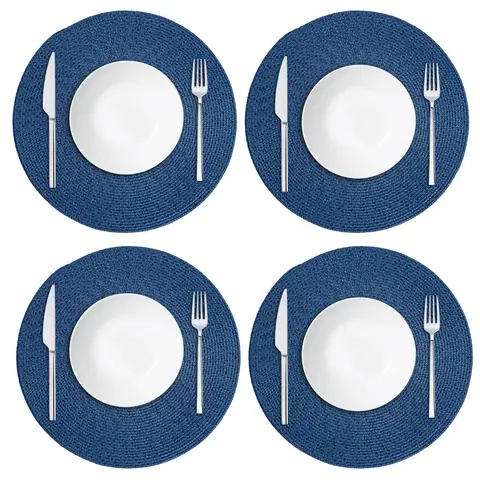 Placemats Woven Round Blue 4pcs