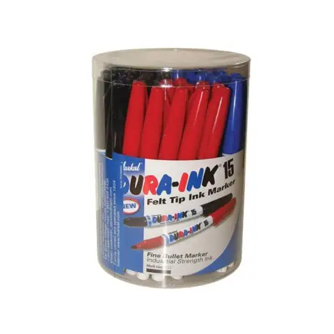 Markal DURA-INK® 15 Fine Tip Marker Mixed Colours 48 Pack (24x Black, 12 x Blue & 12x Red)