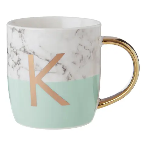 Frosted Deco Marble EFFECT and Pastel Green Monogram Mug， K