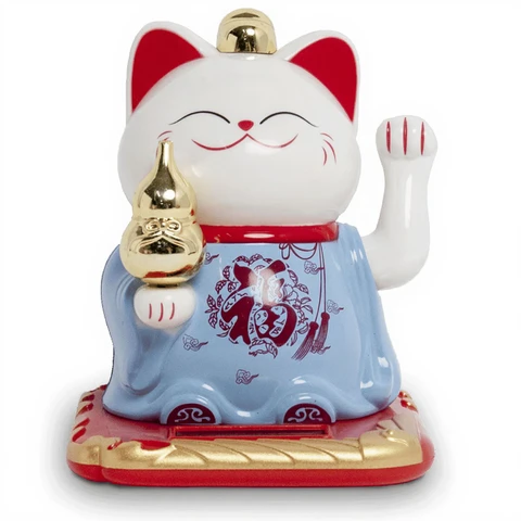 Chat Porte-Bonheur Solaire H 10,5 cm - Décoration de Table et de Voiture, Modèle Blessing