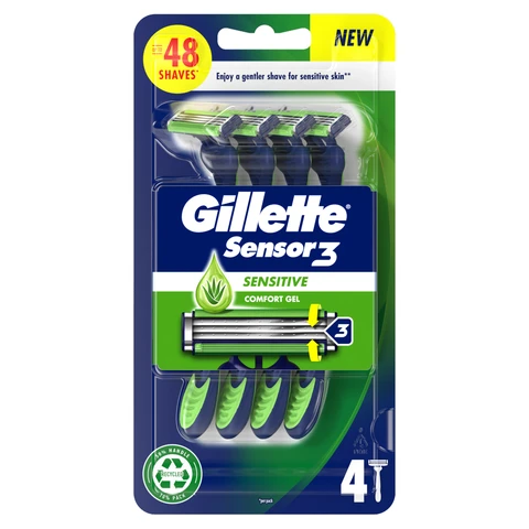 Gillette Sensor3 Sensitive, Disposable Razors For Men, 4-Pack Razors