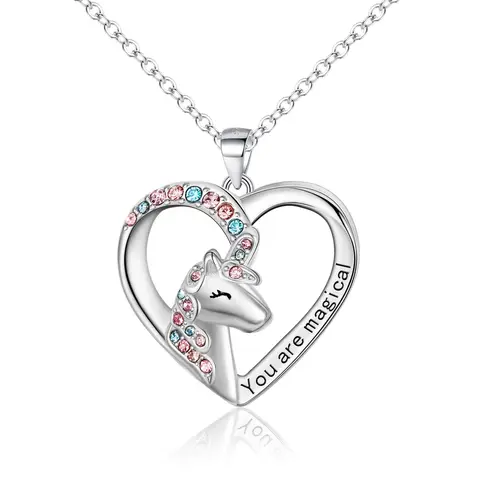 Ever Faith Love Heart Unicorn Necklace Cubic Zironia You are Magical Unicorn Pendant Necklace