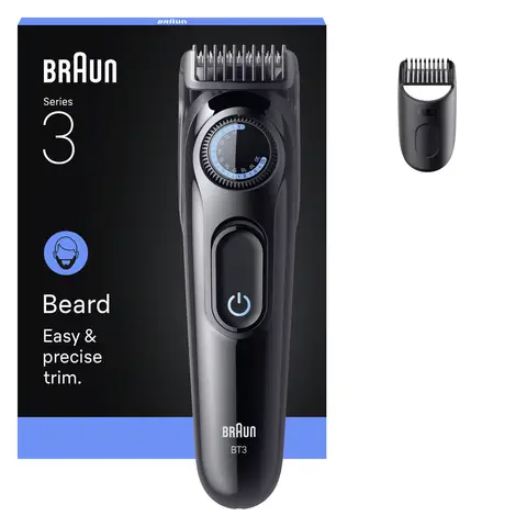 Braun Beard Trimmer Series 3, +2 Styling Tools, 20 Lengths, Sharp Blade, BT3500, Black