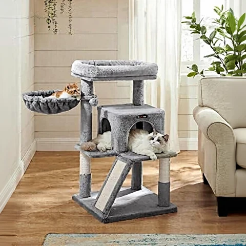 FEANDREA Arbre à Chat Perche Élargie pour Gros Chats Gris Clair