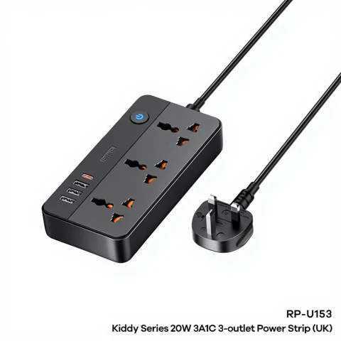 REMAX Kiddy Series 20W 3A1C Power Strip - 1.5M - Black