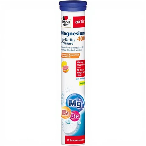 Doppelherz Aktiv Magnesium 400 + B6 + B12 + Folsäure Brausetabletten 15 Stück