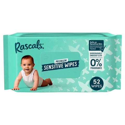 Rascals Sensitive Biodegradable Baby Wipes 52 Wipes