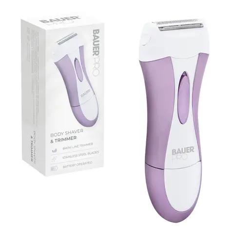 Bauer Soft and Smooth Lady Shaver – Wet and Dry Use, Dual Foil Head, Battery Operated, Bikini Trimmer – White and Pink, 38730